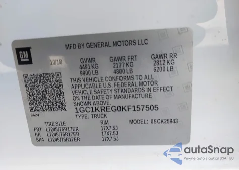 2019 Chevrolet Silverado 2500Hd Wt z USA, uszkodzony, nr VIN 1GC1KREG0KF157505